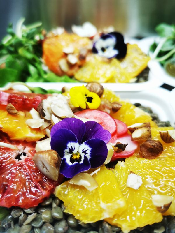 Salade lentilles oranges noisettes